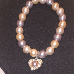 Elegant Pearl Bracelet with Heart Charm